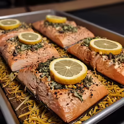 baked food with lemons and other herbs