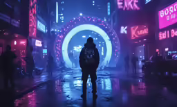man standing in the rain with a backpack