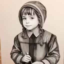 a drawing of a young girl with long hair