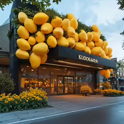 a street scene with focus on the front of a business