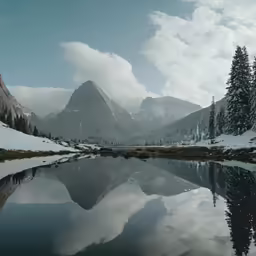 an image of mountain reflection in the lake