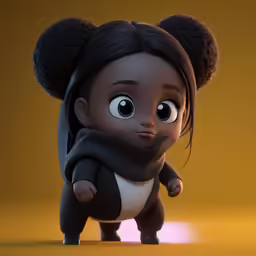 a cartoon animated character with black hair and big eyes