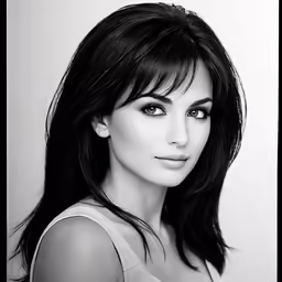 a woman in a tank top poses for a black and white photo