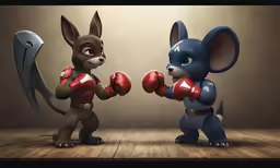 two cartoon animals wearing boxing gloves and boxing gloves