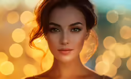 a woman is posing with the lights behind her