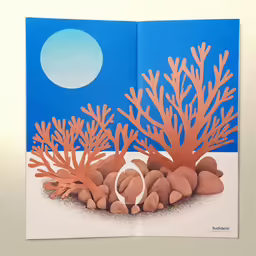 a book open to show a drawing of an coral with red algae