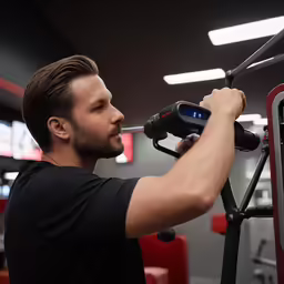 a man is working out on his exercise equipment