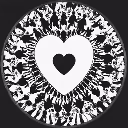 black and white heart over an intricate, floral frame,black and white photograph of a heart with skulls all over it