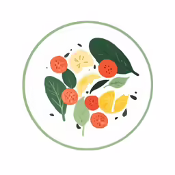 a plate with different fruits on top of it