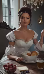 a lady is eating and holding a plate