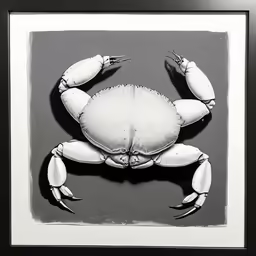 a black and white crab in a white frame