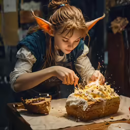 there is a young girl that is making some type of cake