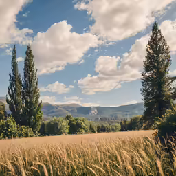 a landscape of trees and clouds is shown