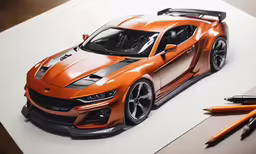 drawing a very modern car with a large pencil