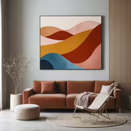an artful living room with brown furniture