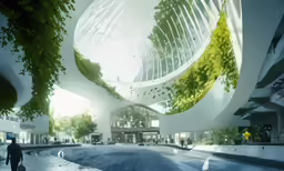 there is an image of a city with green trees