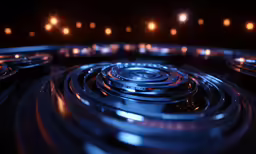 several circular, illuminated rings with many lights