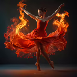 the woman is posing in the fire dance