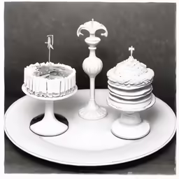 a plate with three cakes and a flag in it