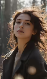 an asian girl with a hair blowing in the wind