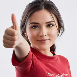 an asian woman gives the thumbs up sign