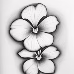 a drawing of a group of four flowers,a drawing with flowers in it on a white background