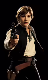 the young star wars character has guns to the side