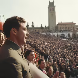 a person standing up at a podium in front of a crowd