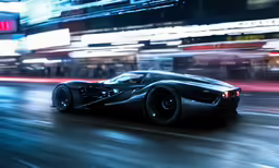 a futuristic batman car driving down a city street