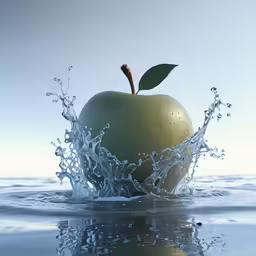 an apple is being splashed with water and on the edge