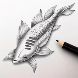a drawing of a fish with a pencil in it