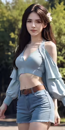 young asian woman wearing short shorts and top walking