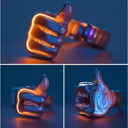 a blue, orange and purple photo is shown showing the thumbs up