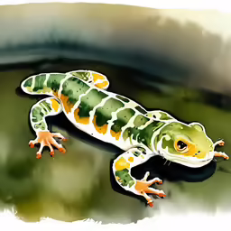 a green and orange striped gecko on a pond