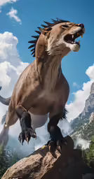 a very cute big furry looking animal on a rock