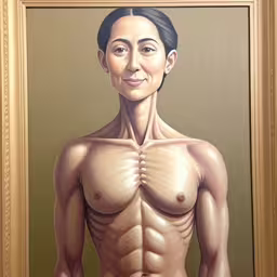 a painting of a muscular woman without clothes,a naked man