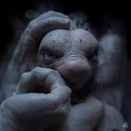 someone holding their face to their hand with their hands