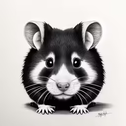 a drawing of a rodent with large black ears