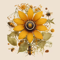 there are some bums around a yellow flower
