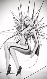 a sexy young blonde in black and white poses