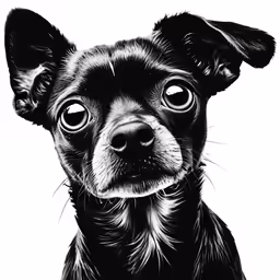 black and white illustration of a small chihuahua dog