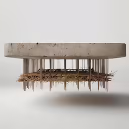 a concrete structure with metal bars and wires on top