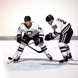 two professional hockey players are going on the ice