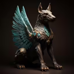 an ornate, painted statue of an animal that looks like an eagle
