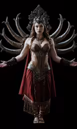 a woman with horns on her head wearing a costume