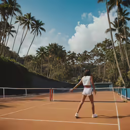 a woman holding a tennis racket on a tennis court