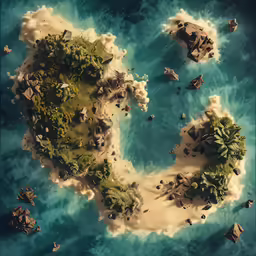 there is a large island on the ocean with rocks and grass