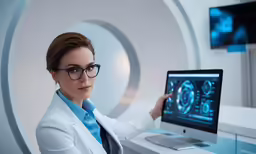 a young lady wearing glasses is looking at the screen