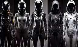 several different costumes with hoods in each of them