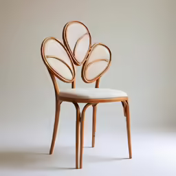 an old wooden chair with a white fabric